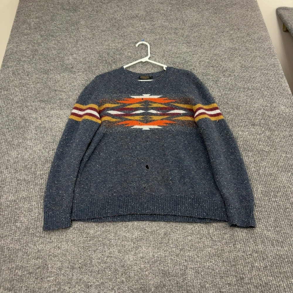 Pendleton Sweater Mens XL Blue Wool Aztec Southwestern Crew Neck Western Style